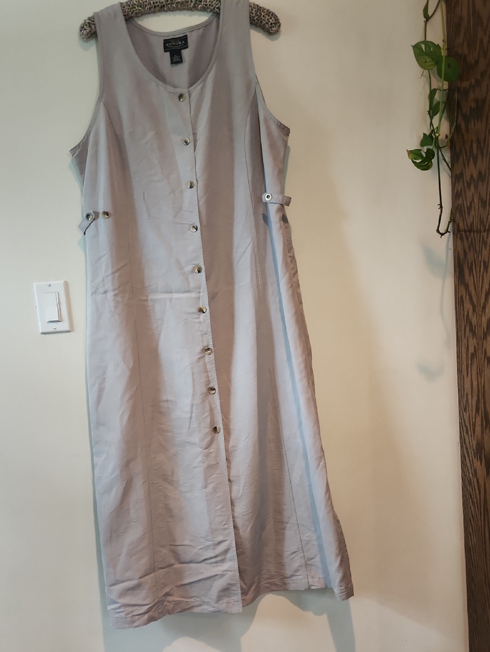 Sonoma Light Cream Button-Front Maxi Dress with Side Tabs